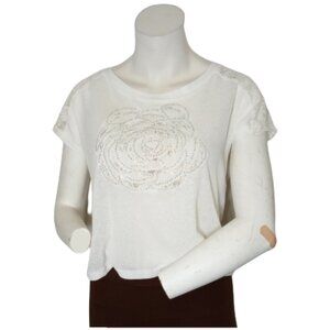 Women White Short Sleeve Shirt with Lace
